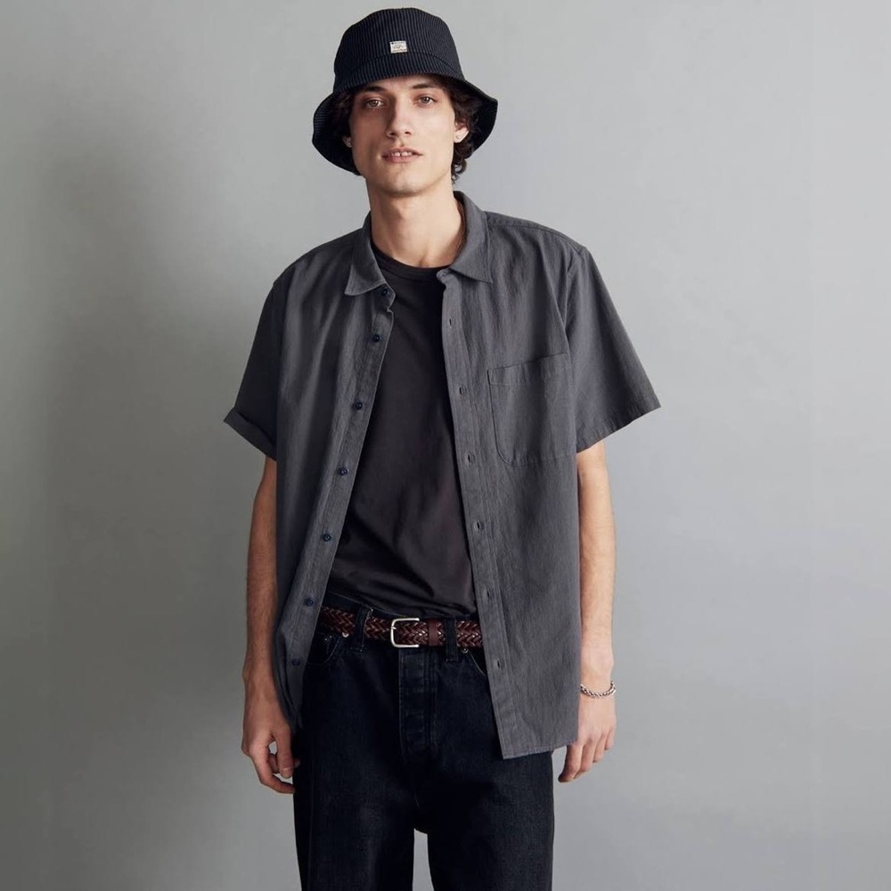 Madewell Crinkle Cotton Perfect Short Sleeve Button Up Shirt